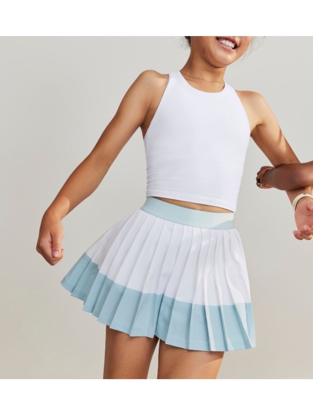 Athleta Girl Pleated White & Light Blue Tennis Skort